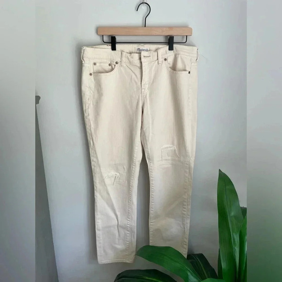 Madewell Cream Distressed Knee Denim Pants Size 30 - Picture 1 of 6